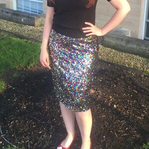Soho NY & Co Sequined Multicolored Knee Length Skirt - Size M